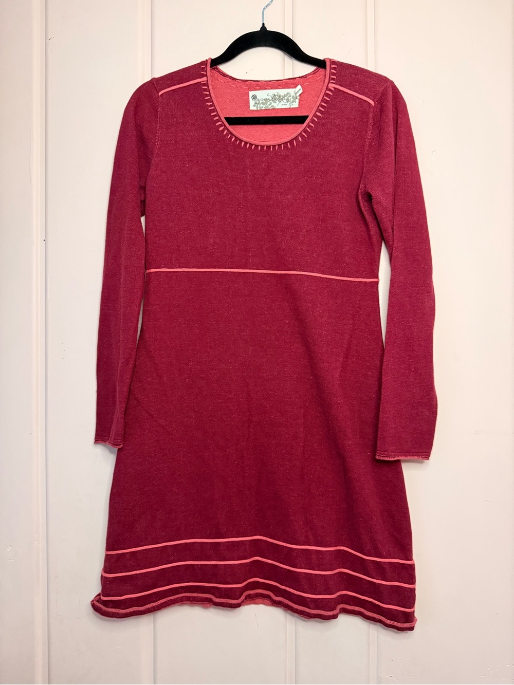 Adventura Women’s Raspberry Red Organic Cotton Long Sleeve Knit Dress szM